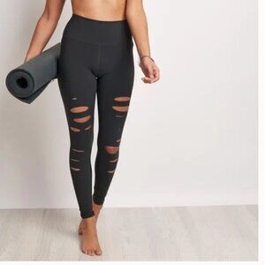 Alo Leggings Womens XS Black Ripped Warrior High Waisted Slash Pull On Yoga Gym